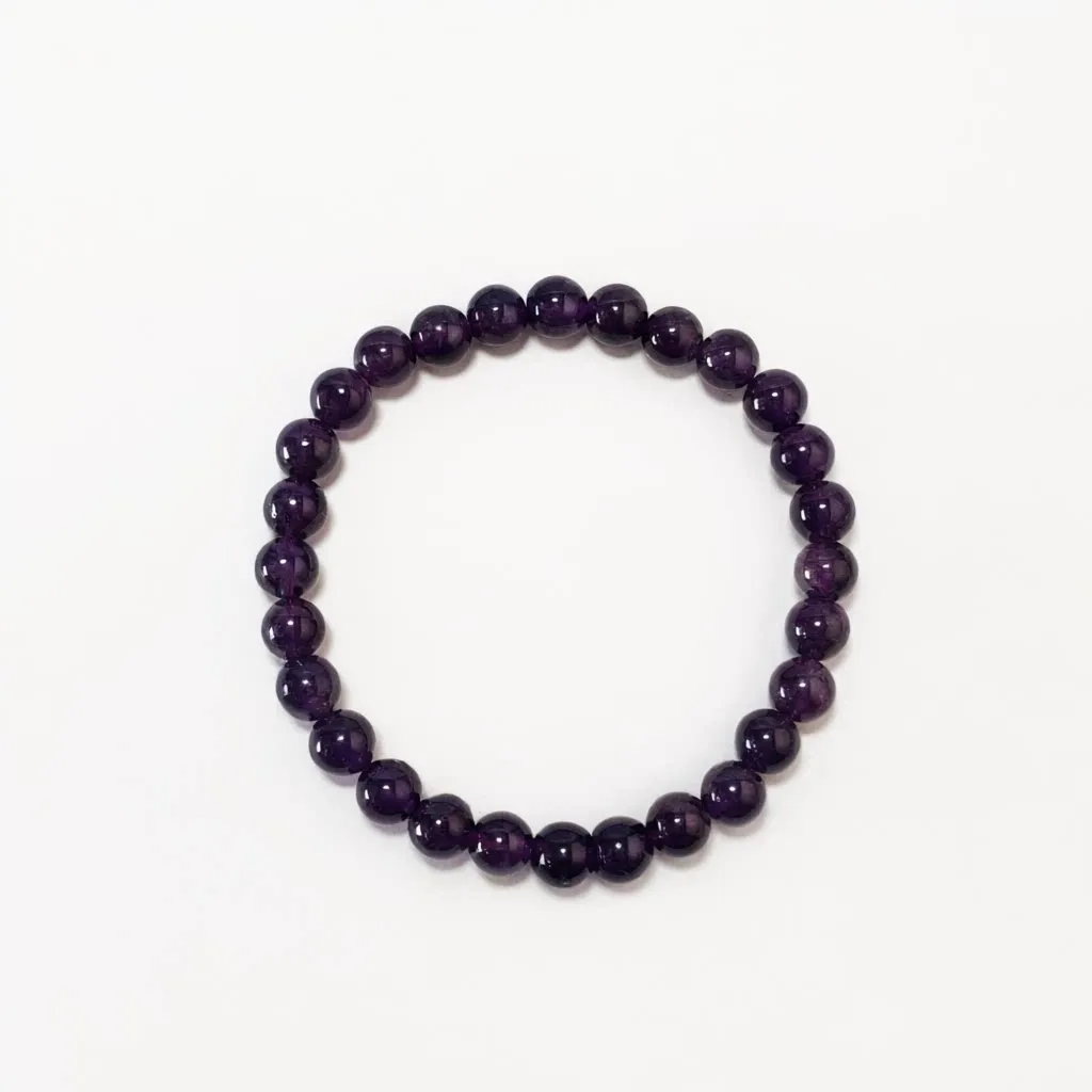 Amethyst Bracelet in 8mm natural amethyst beads on elastic cord