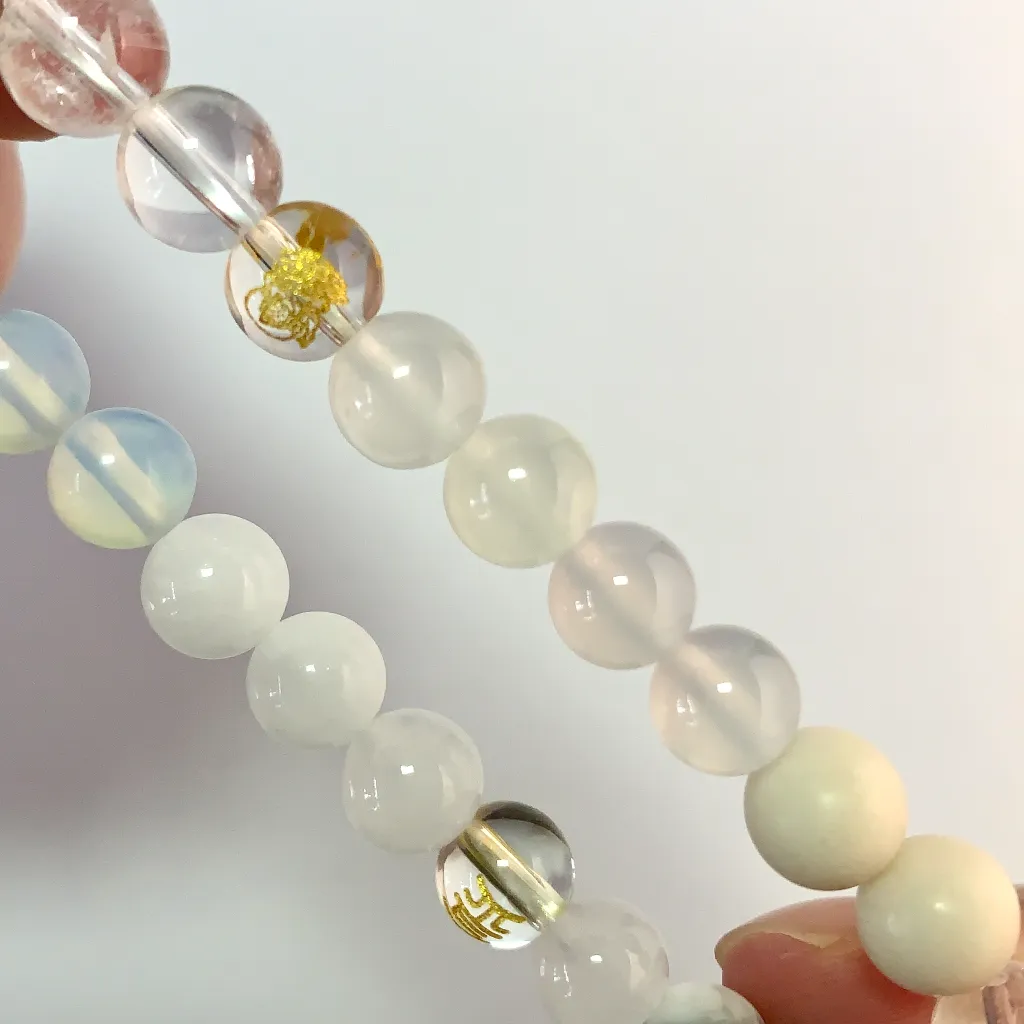Close-up of Metal Element Bracelet beads and elastic cord