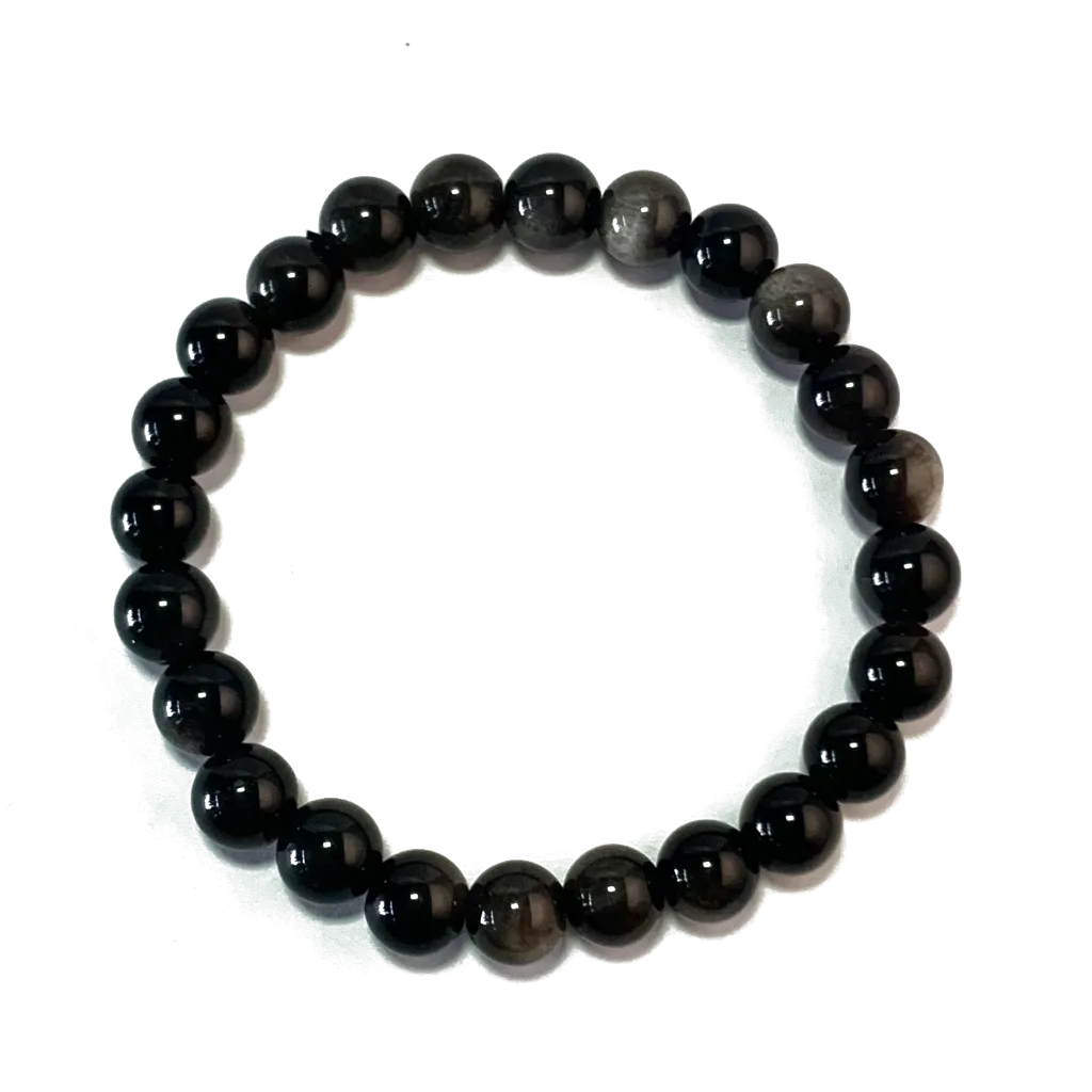 Obsidian Bracelet in 8mm natural black obsidian beads on elastic cord