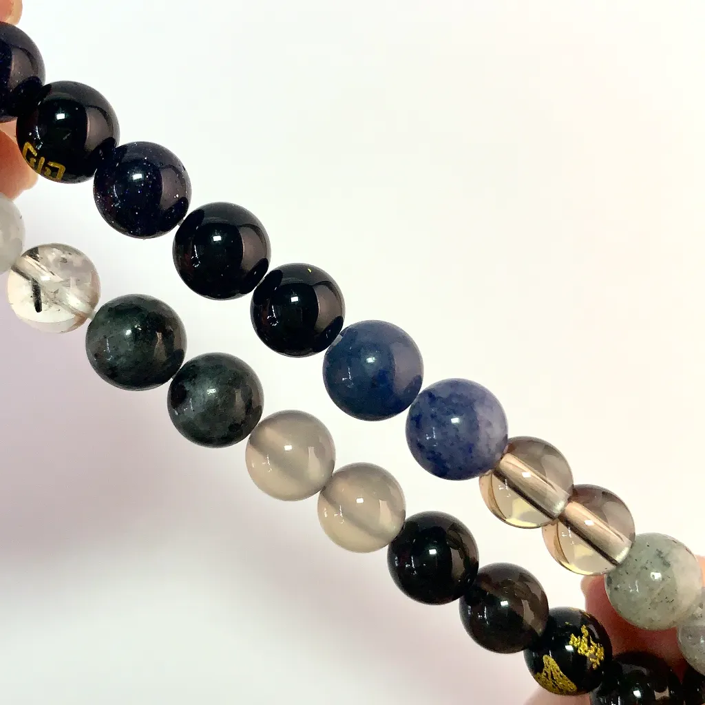 Water Element Bracelet in 8mm natural crystals on elastic cord
