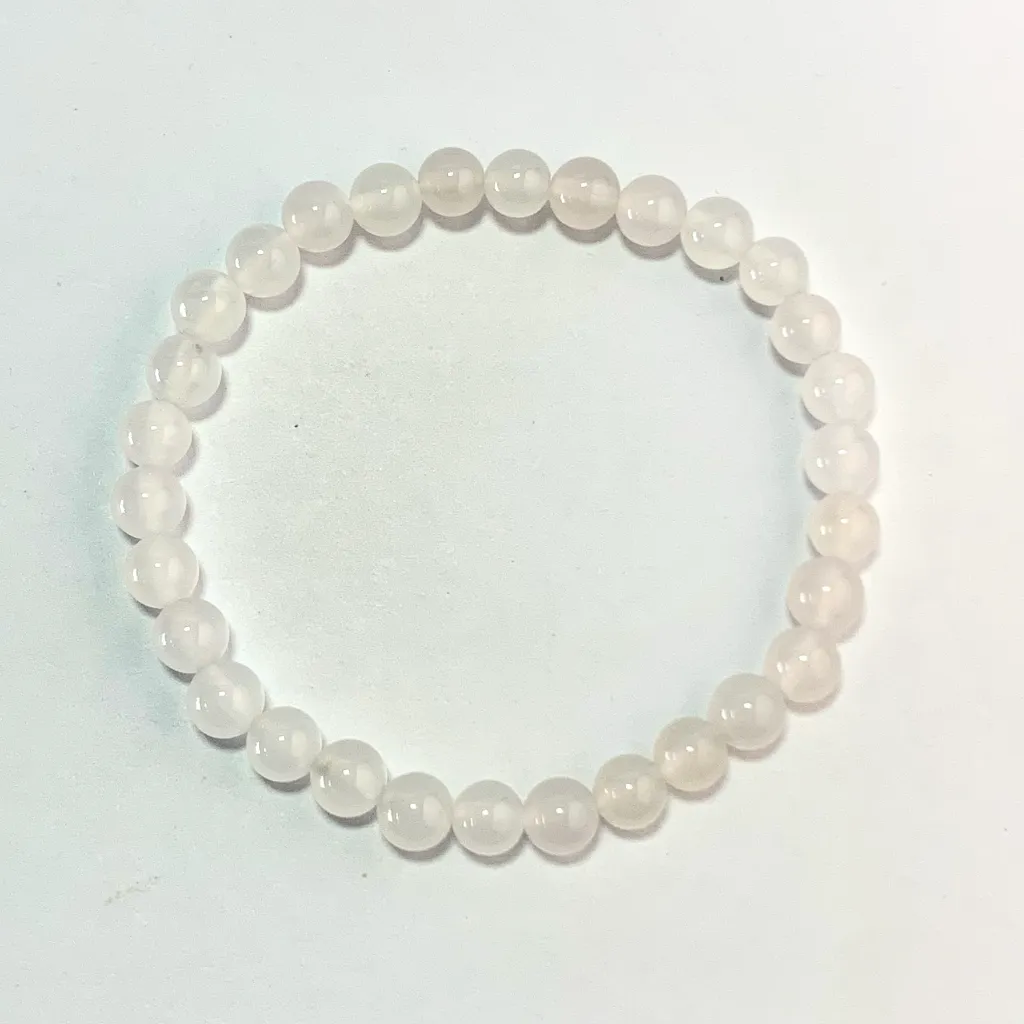 White Agate Bracelet 6mm in natural white agate beads on elastic cord