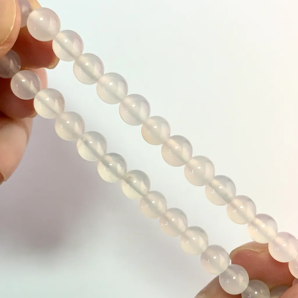 White Agate Bracelet 6mm detail — translucent white agate surface