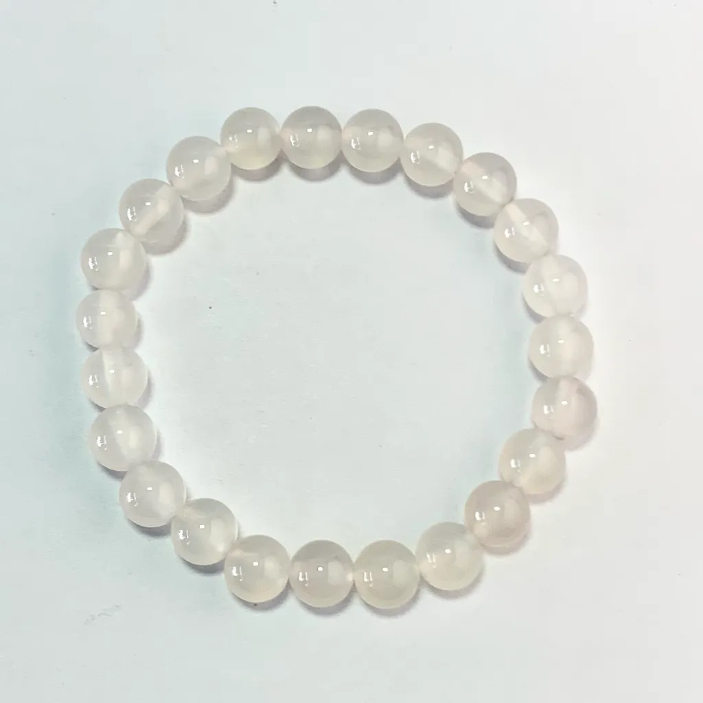 White Agate Bracelet 8mm in natural white agate beads on elastic cord