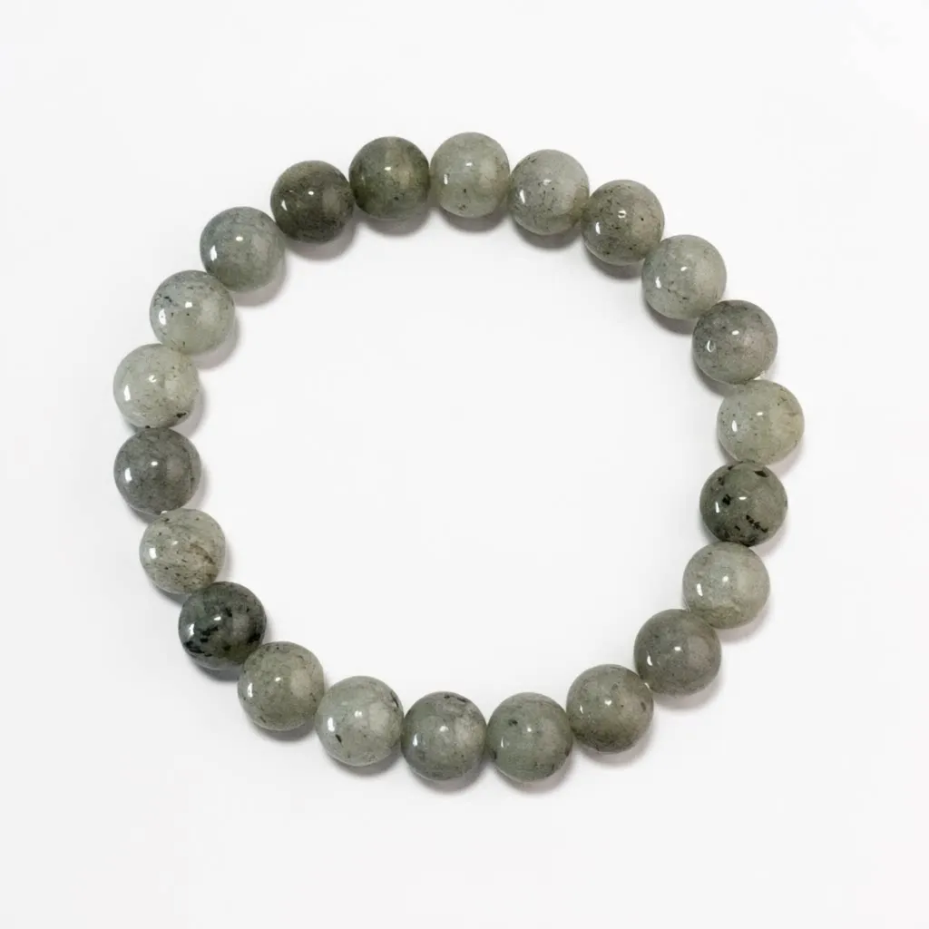 White Flash Stone Bracelet in 8mm natural gray-green beads with dark mineral flecks